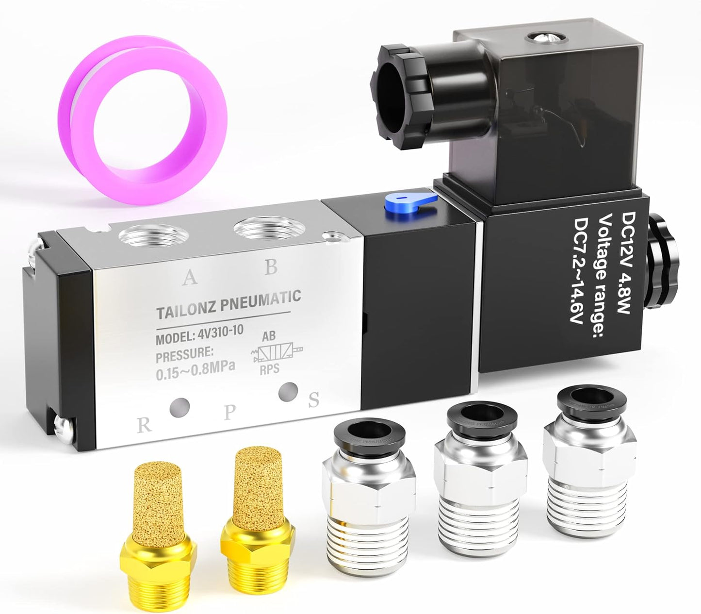 TAILONZ PNEUMATIC 3/8"NPT Solenoid Valve 4V310-10 DC24V Single Coil Pilot-Operated Electric 2 Position 5 Way Connection Type Junction Box