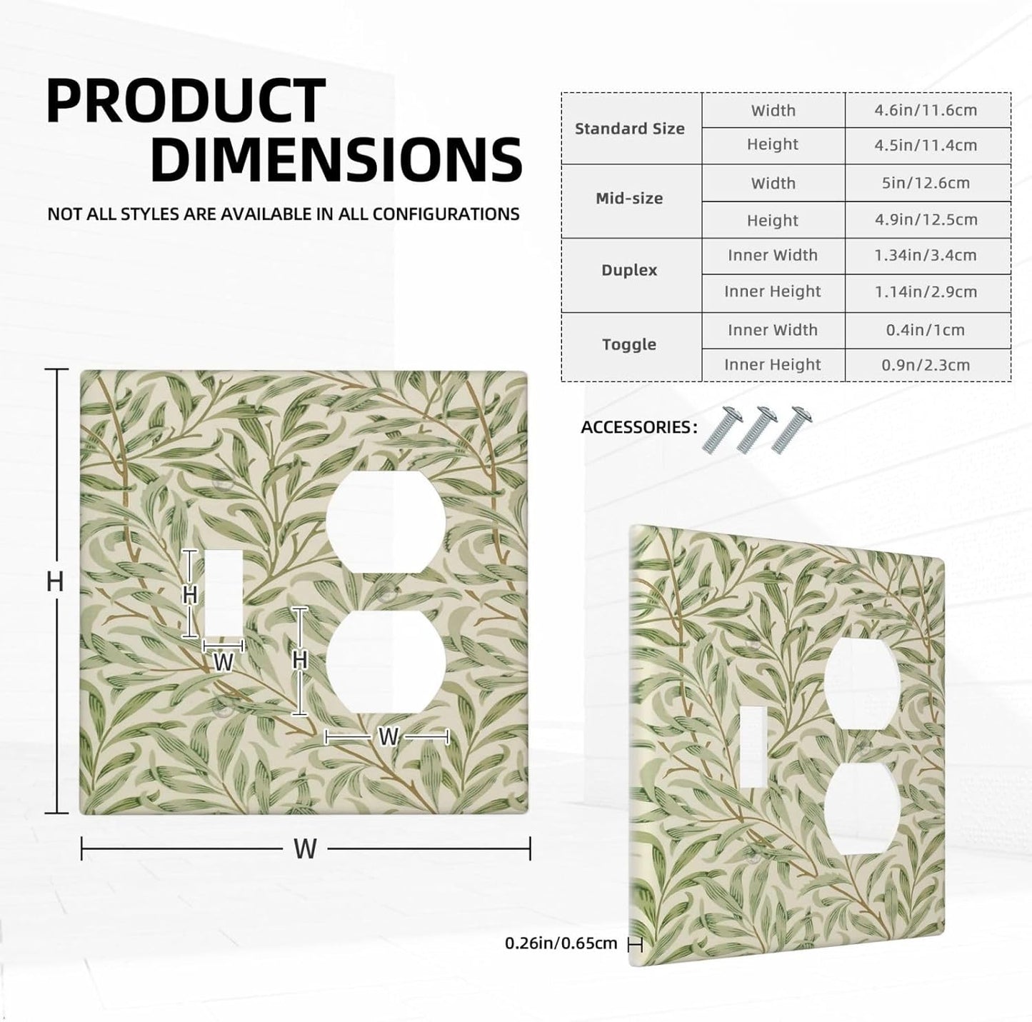 Decorative Outlet Covers Morris Green Willow Leaf Olive Leaves 2 Gang Wall Plate Cover Single Toggle Duplex Combo Two Switch Light Switch Cover Plate Jumbo Dual GFCI Faceplate
