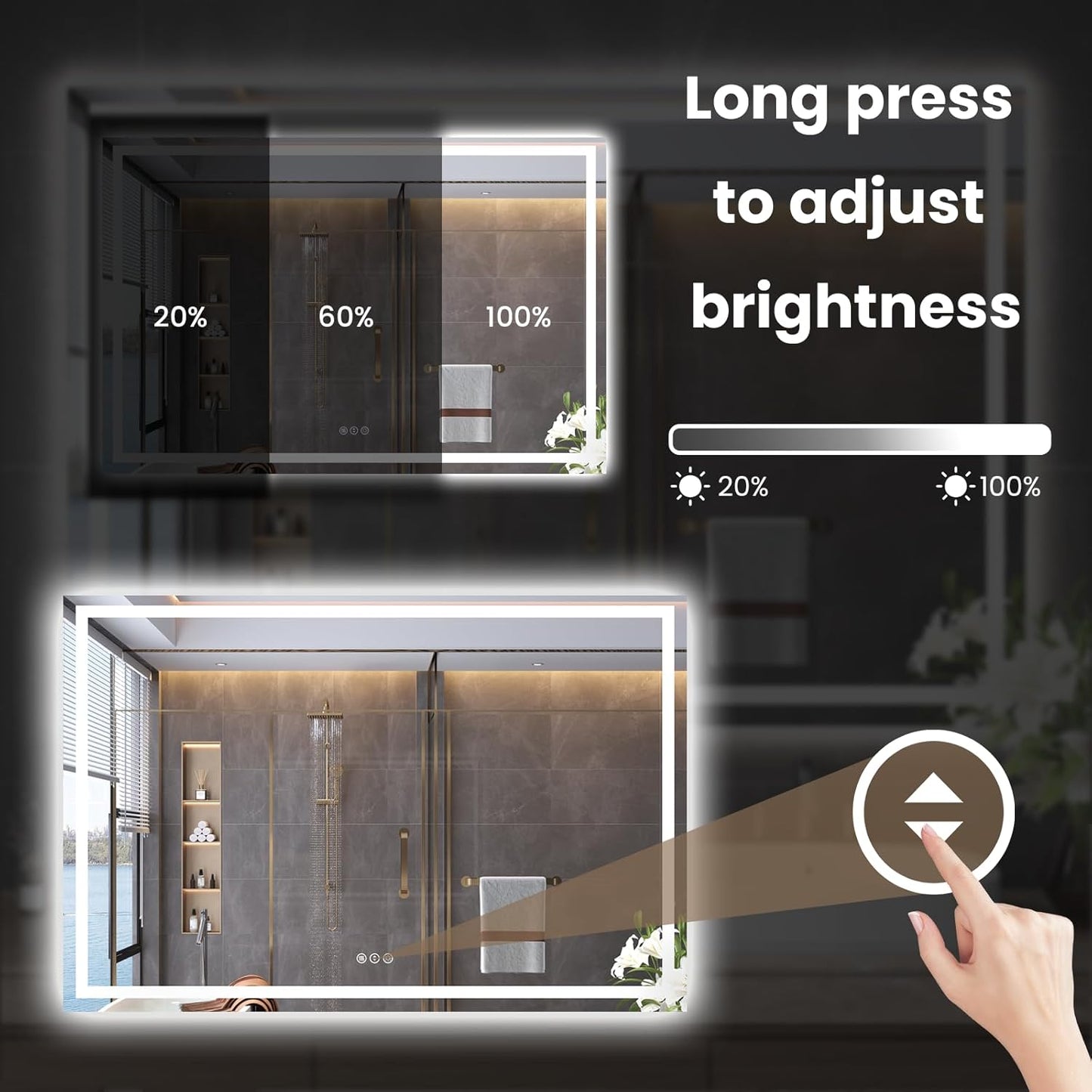 60"X40" LED Bathroom Mirror with Front Lights and Backlit, Anti-Fog, Dimmable, Shatter-Proof Tempered Glass, Lighted Bathroom Vanity Mirror for Wall with 3 Colors, Memory Function