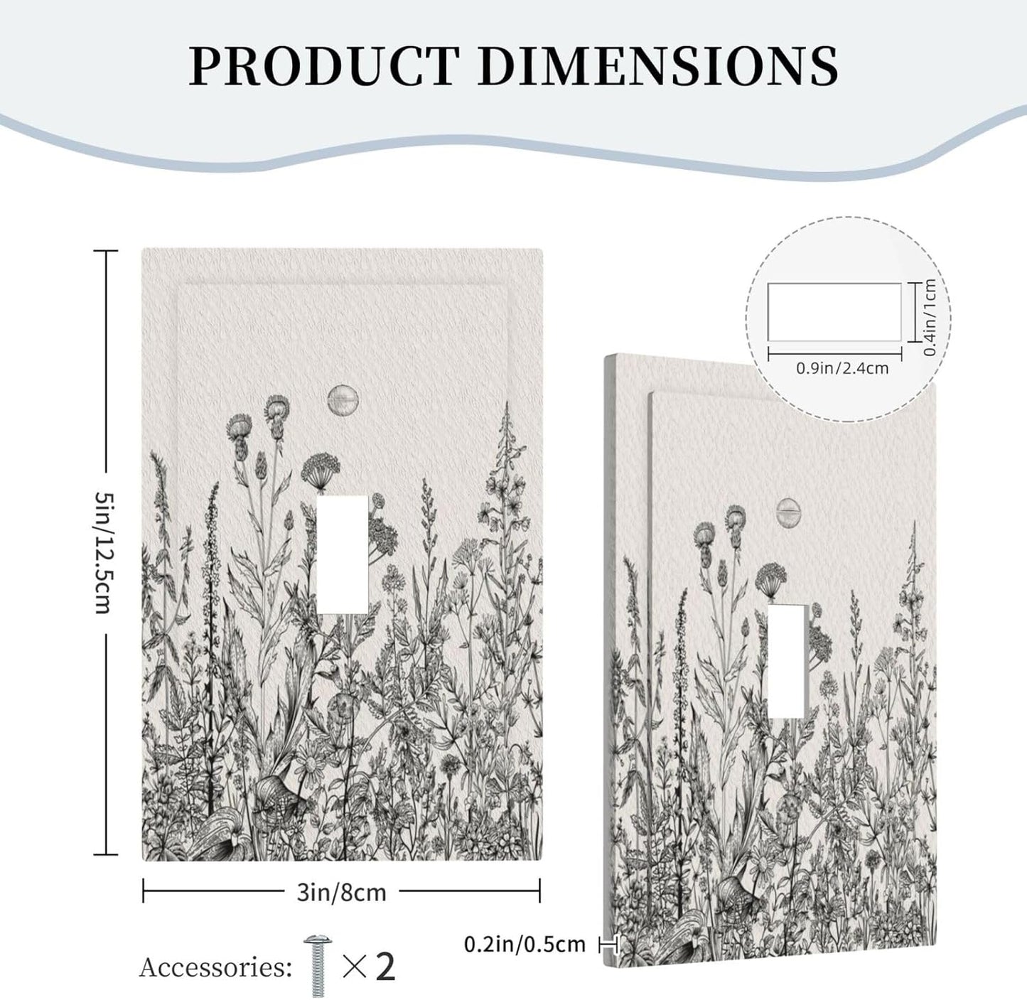 Decorative Light Switch Cover Black and Beige Garden Plants Flowers Single Toggle Personalized Wall Plate Switchplate 1 Gang Switchcover Decora Light Switch Plate for Home Office Decor