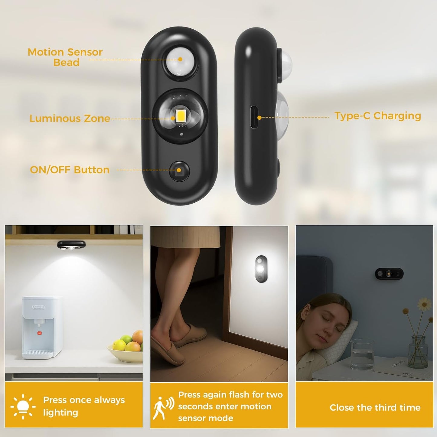 LED Motion Sensor Puck Lights, Small Rechargeable Under Cabinet Light, Dimmable Daylight White Closet Lights, Wireless Under Cabinet Lighting for Drawer, Kitchen (6 Pack)