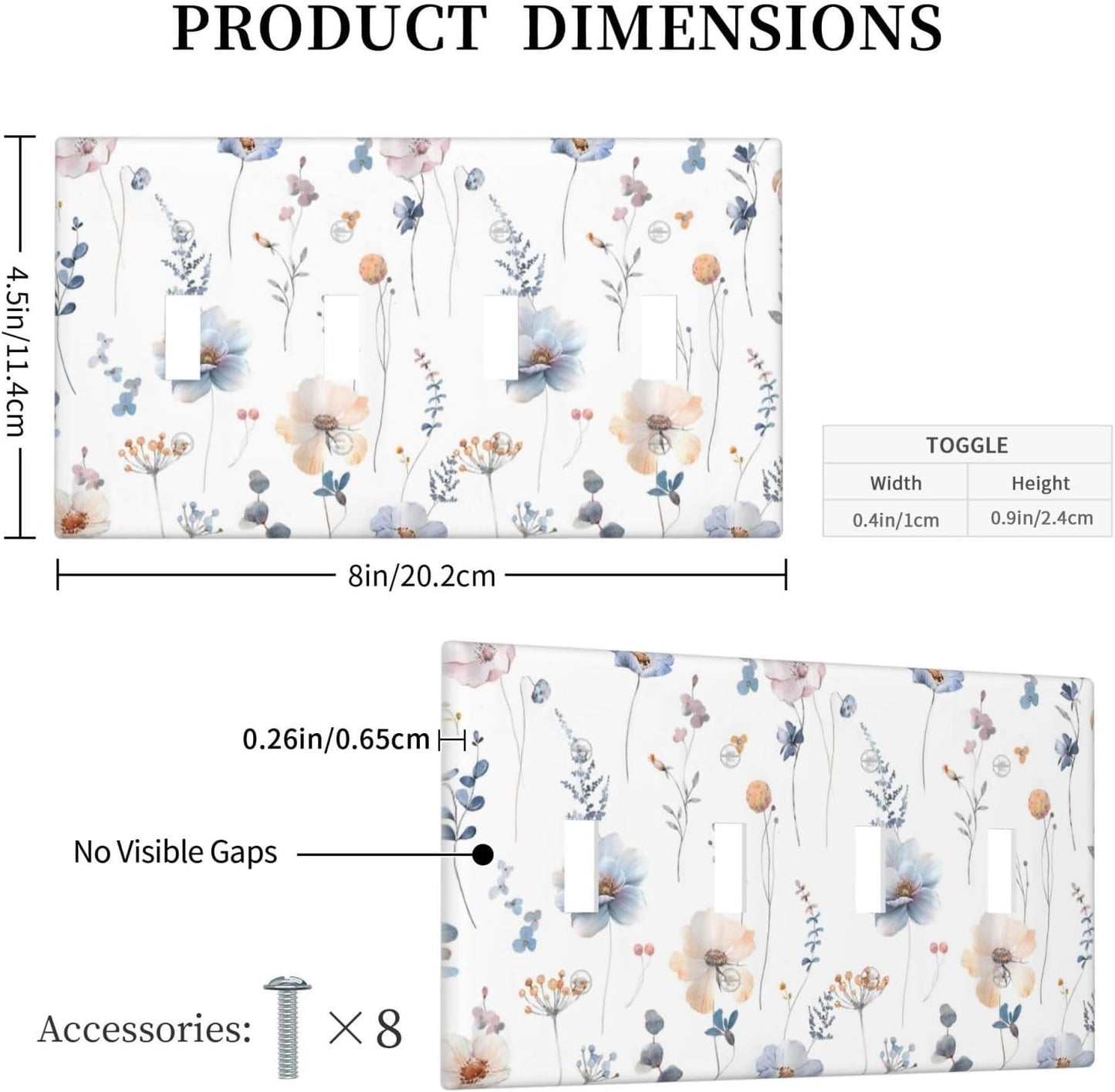 Wildflowers Plant Leaves Floral Berry Light Switch Covers Quad Toggle Electrical Faceplate 4 Gang Wall Plate Decorative Switch Plates for Bed Room Living Room Decor