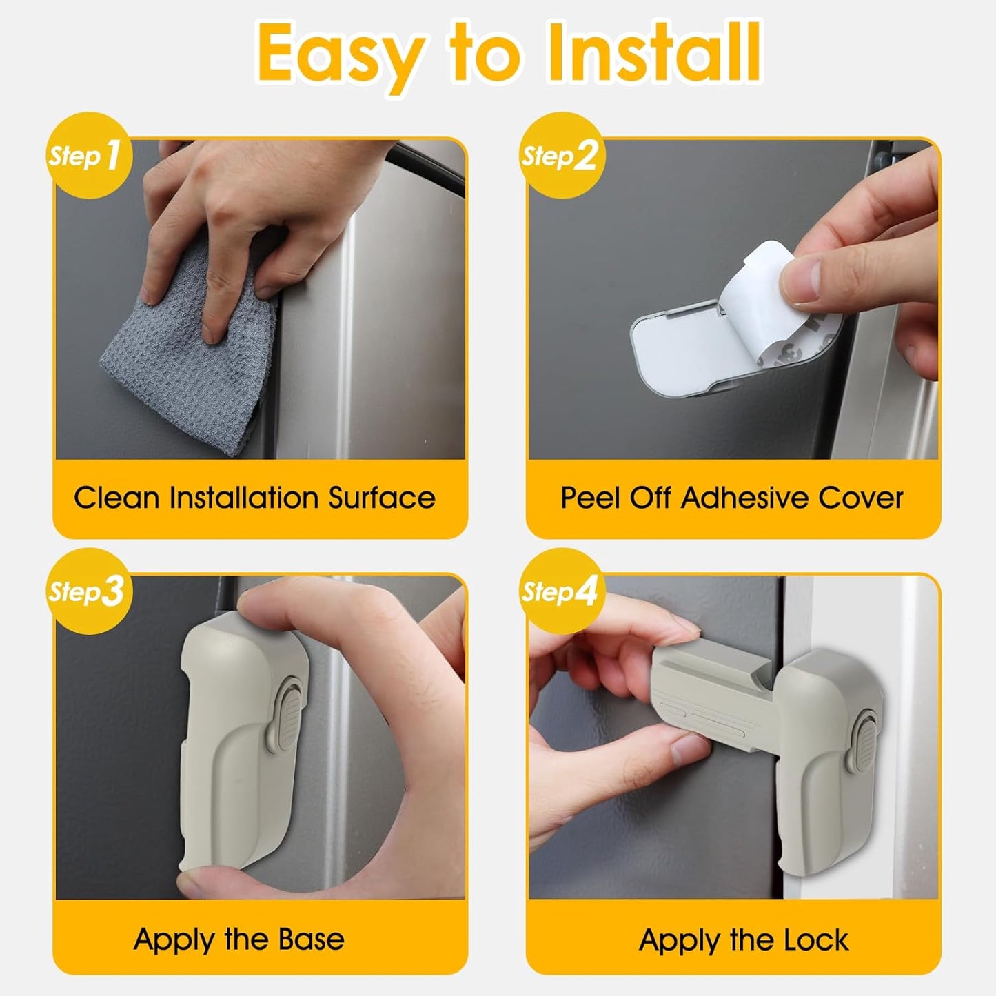 Fridge Lock for Kids - Refrigerator Lock & Freezer Lock, 2-Pack Dual Mode, Child Proof, 2 Extra Adhesive Fridge Child Lock to Keep Fridge/Freezer Door Closed - Keep Toddlers & Pets Safe(Gray)