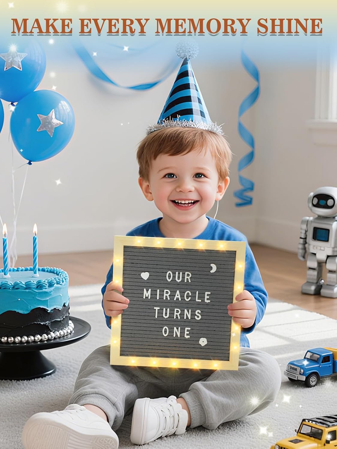 Changeable Felt Letter Board with LED Lights - 10×10" Message Custom Signs & Wood Stand & 450 Letters, Poster Board for Valentine's Day/Baby/Pregnancy Announcement/Classroom Wall Decor Gifts, Grey
