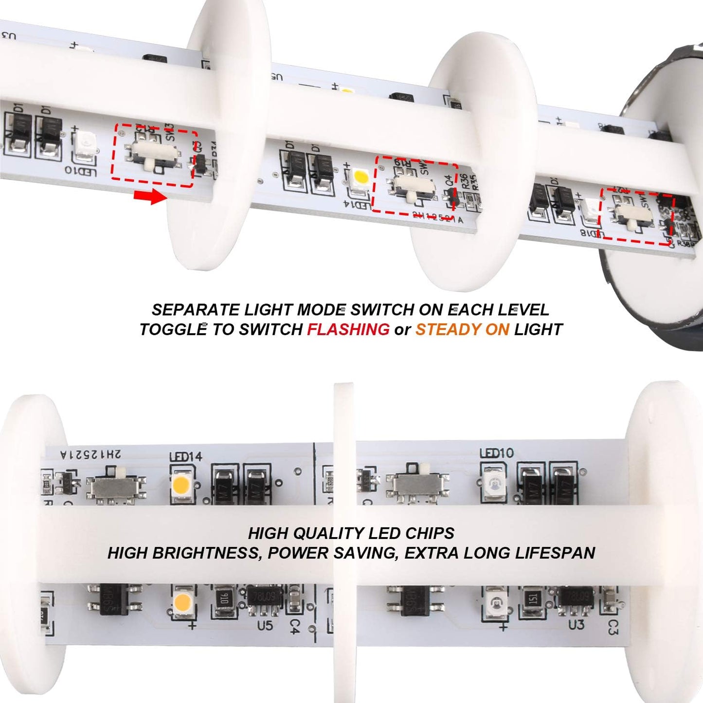 12-24V LED Stack Tower Lights, Industrial Warning Lights, Andon Lights, Column Signal Tower Indicator Lamp Beacon, Continuous/Flashing Light Switchable, 3 Layer (Without Buzzer)