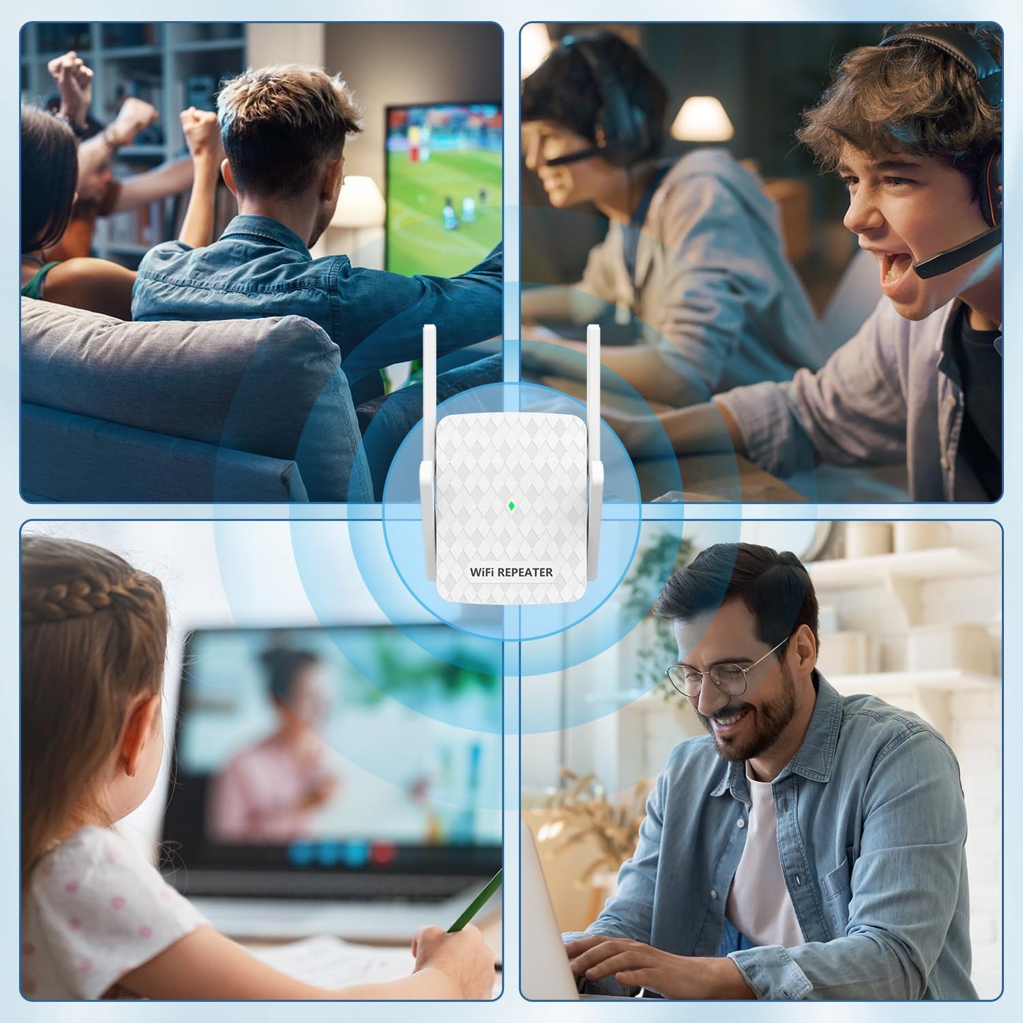 WiFi Extender Signal Booster, Internet Wireless Repeater for Home Coverage up to 10000sq.ft and 35 Devices, 1200Mbps WiFi Booster with Ethernet Port, Dual Band 2.4G/5G, 4 Antennas
