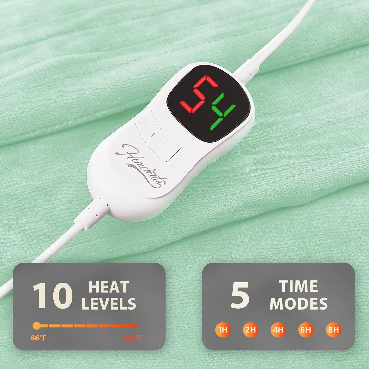 Homemate Electric Heated Blanket Twin Size - 62"x84" Heating Blanket Twin Size 1/2/4/6/8 Hours Auto-Off 10 Heat Level Over-Heat Protection Flannel Sherpa ETL Certification