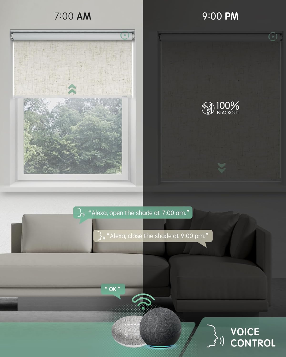 Yoolax Motorized Blinds with Remote, Blackout Smart Blinds for Windows Motorized Roller Shades, Automatic Window Blinds Compatible with Alexa Electric Blinds (Linen Beige, 27" W x 72" H)