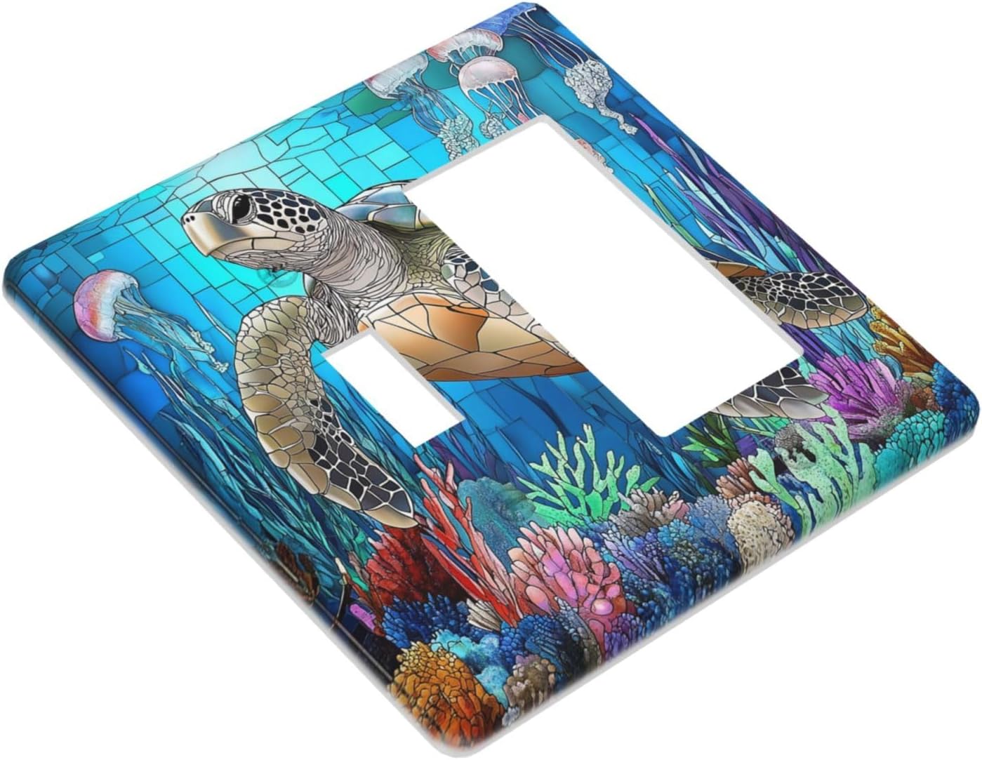Outlet Covers Nautical Sea Turtle Coral Jellyfish 1 Toggle 1 Rocker Combination Decorative Wall Plate Electrical Switch Plates Light Switch Cover Plate For Kids Room Nursery Decor