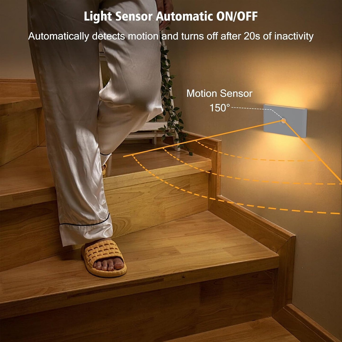Motion Sensor Night Light, Rechargeable Battery Night Light, 2700K-6500K Magnetic/Stick-on Closet Lights, Dimmable Stair Lights for Bedroom Kitchen Hallway Stairs (2 Pack)