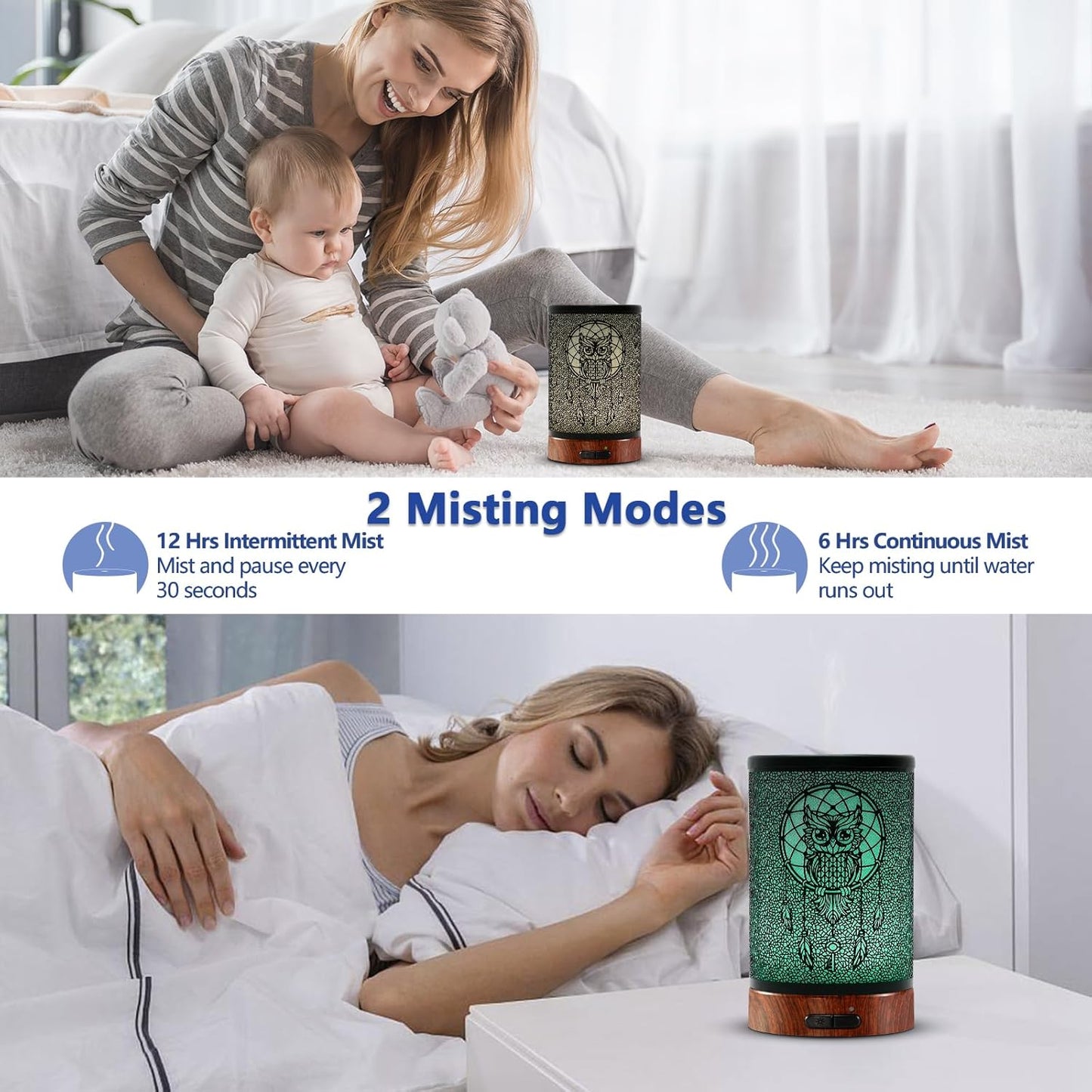 EQUSUPRO Essential Oil Diffuser 150ml Metal Aromatherapy Oil Diffuser Ultrasonic Cool Mist Diffuser with Auto Shut-Off Protection,7 Colors Changed LED for Home Office SPA Yoga (Owl)