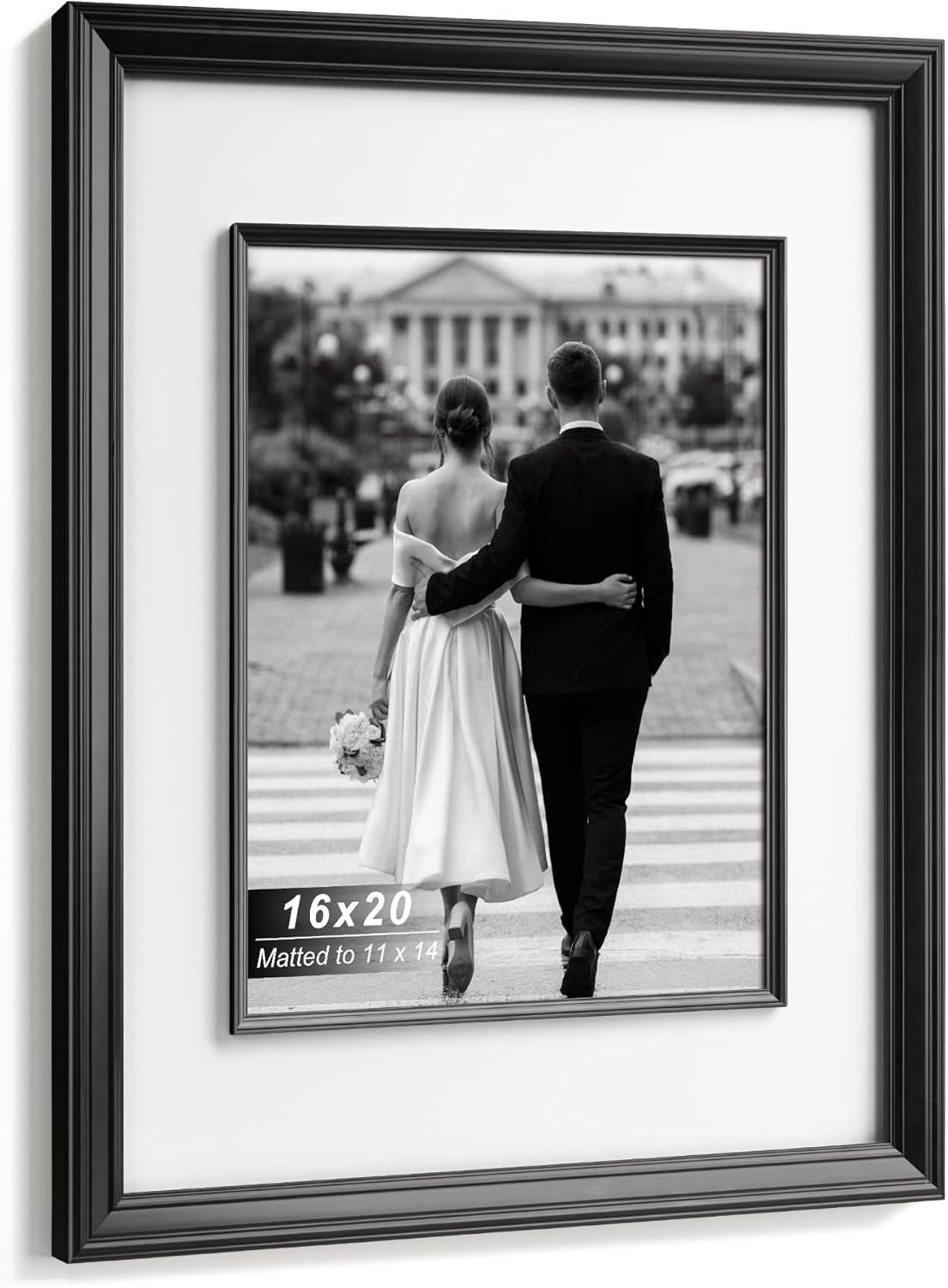 Yaetm 16x20 Black Picture Frame with Decorative Inner Frame & Tempered Glass, Display 11x14 Photos with Mat on Wall - Portrait or Landscape - Ideal for Office & Home Décor (Black, 2 Pack)