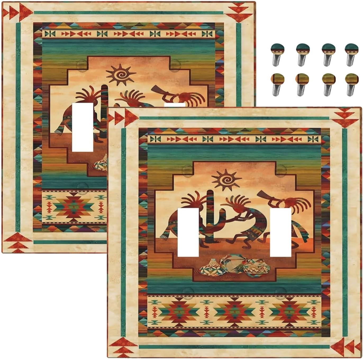 Decorative Light Switch Plate Covers Native American African Afro 2 Gang Light Switch Cover Unique Double Toggle Wall Plate Outlet Covers for Home Bedroom Decor （2 Pack）