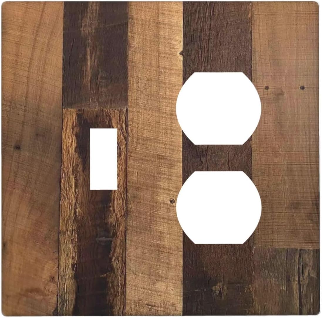 Rustic Brown Wood Vintage Wood Board Wallplates 1 Toggle 1 Duplex Switch Plate Electrical Gfci Faceplate Decorative Light Switch Covers For Farmhouse Cabin Decor