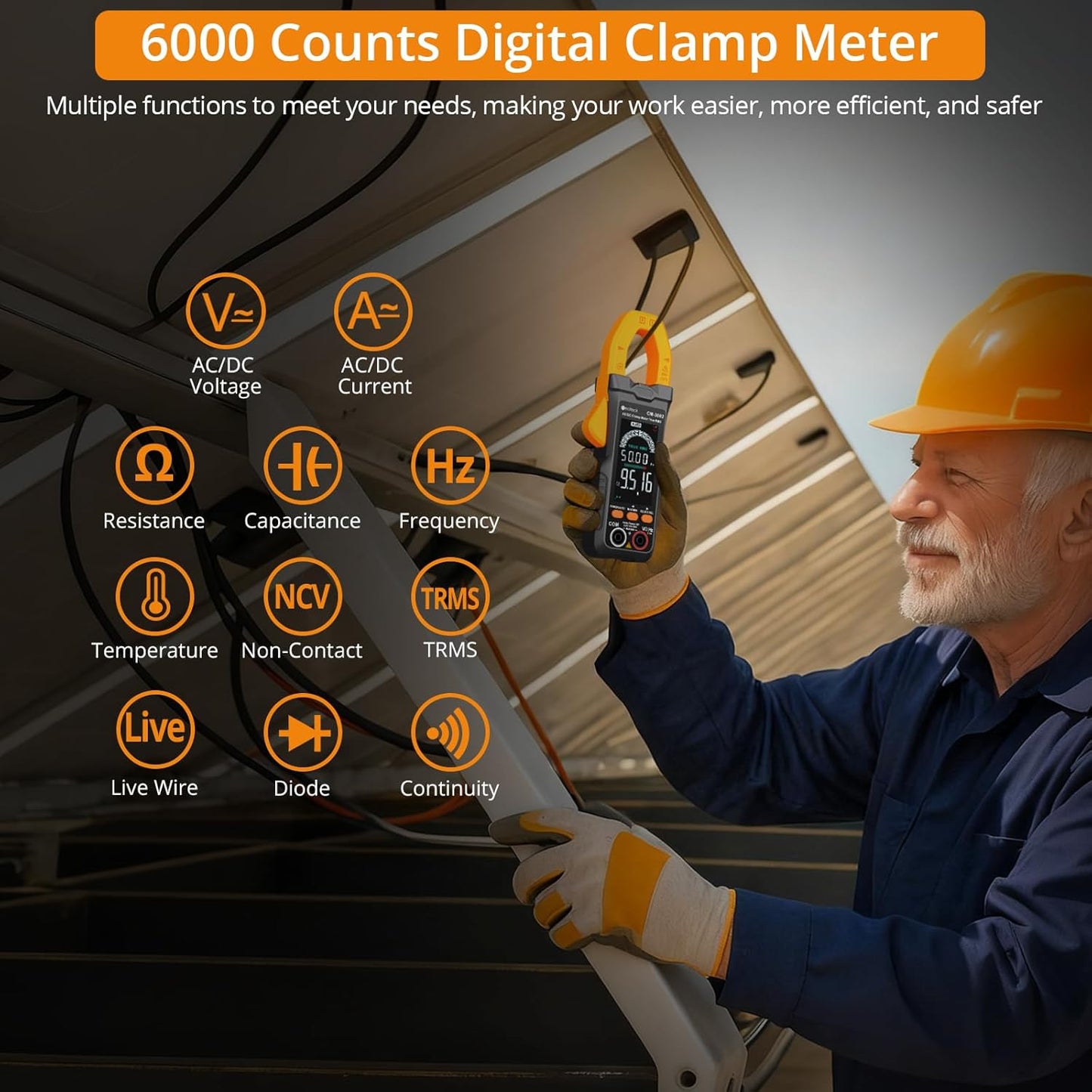 Neoteck Clamp Meter 6000 Counts Clamp Multimeter 800A AC/DC Current Auto Selection Color Screen TRMS Voltage,Capacitance,Continuity,Resistance,NCV,Diode,Frequency for Home,Auto,Industrial,HVAC