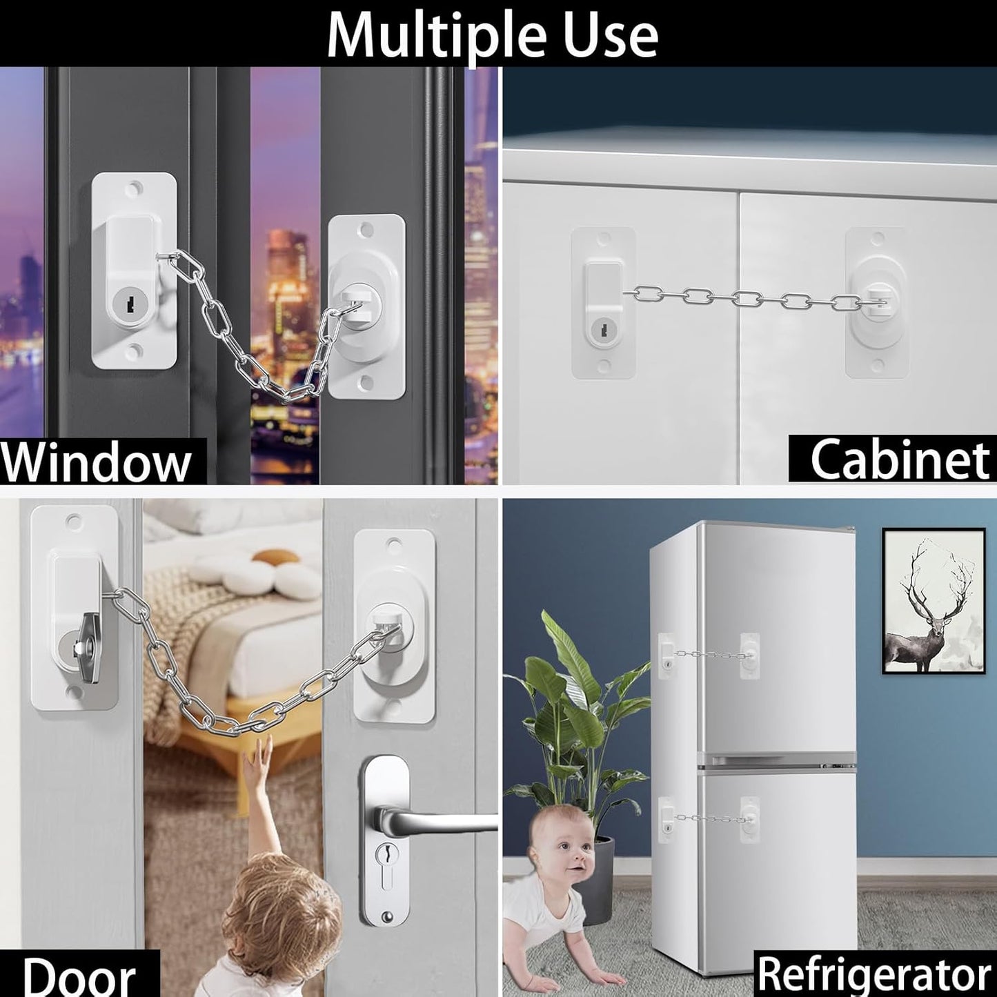 CMINGJ （2 Pack）Child Safety Locks, Adjustable Refrigerator Lock with Keys, for Fridge, Cabinets, Drawers, Dishwasher, Toilet and Child Safety Cabinet Lock, for Child,Kids and Toddlers
