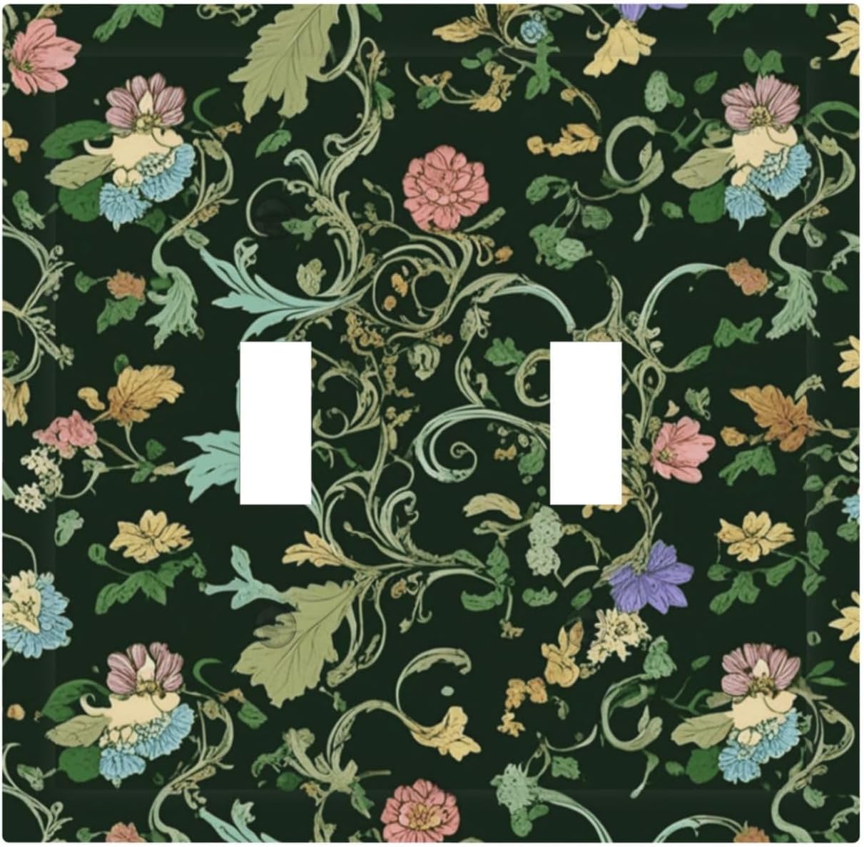 Decorative Light Switch Cover Plate Vintage Green Leaf Plant Rustic Pink Flower 2 Gang Wall Plate Oversized Double Toggle Two Switch Wall Cover Plate Dual Device Faceplate