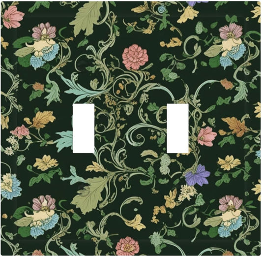 Decorative Light Switch Cover Plate Vintage Green Leaf Plant Rustic Pink Flower 2 Gang Wall Plate Oversized Double Toggle Two Switch Wall Cover Plate Dual Device Faceplate
