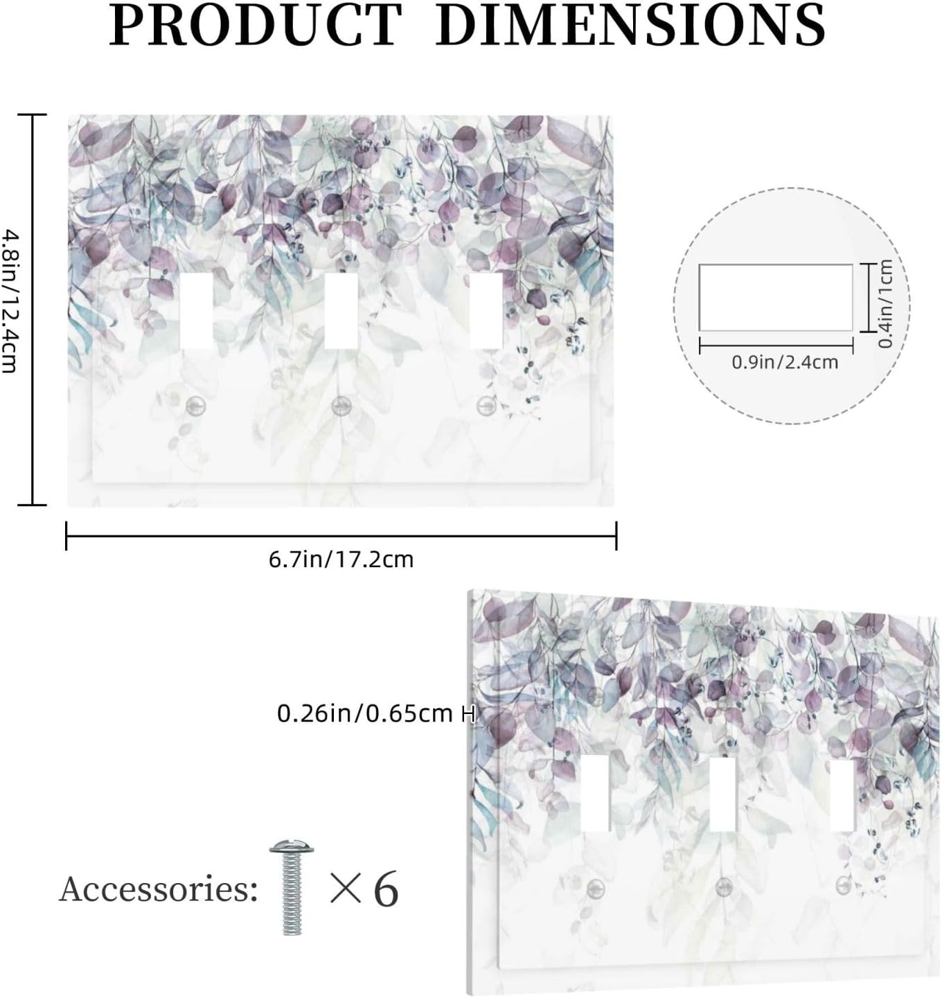 Hazy Leaves Ivy Nature Plants Eucalyptus Leave Decorative Switch Plates 3 Gang Wall Plate Triple Toggle Light Switch Cover Faceplate Electrical Wall Panels for Bedroom Home Decor