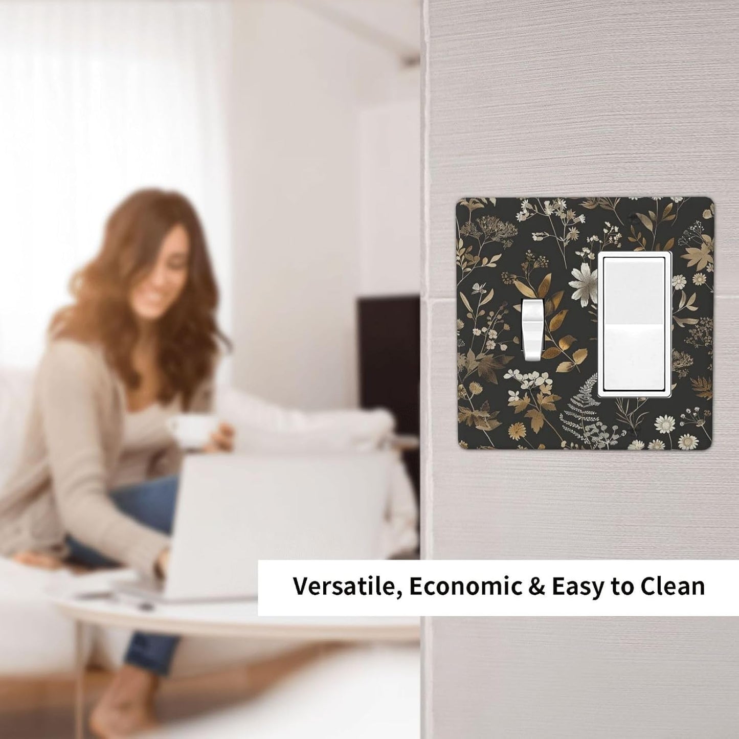 Outlet Covers Black Gold Floral Dark Leaves Vintage Flowers 1 Toggle 1 Rocker Combination Decorative Wall Plate Electrical Switch Plates Light Switch Cover Plate for Bed Room Home Decor