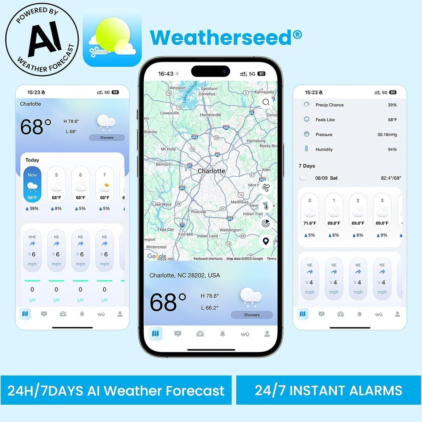 Sainlogic WiFi Smart Weather Station SA9 with 24H/ 7Days Accurate Weather Forecast by Weatherseed® AI, 8.5" Large Display,UV,Sun Light,Rain Gauge,Wind Gauge,2-Year Data Storage & Export（Only 2.4G）