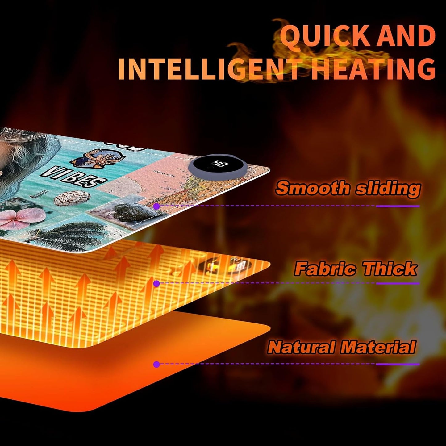 Heated Mouse Pad 31.5x13 in 3-Temp Fast Heating Desk Mat with Auto Timer Warmer for Hands Wrist Pain Relief Waterproof Keyboard Mat for Office, Gaming, Home, Beach Vibes Beauty