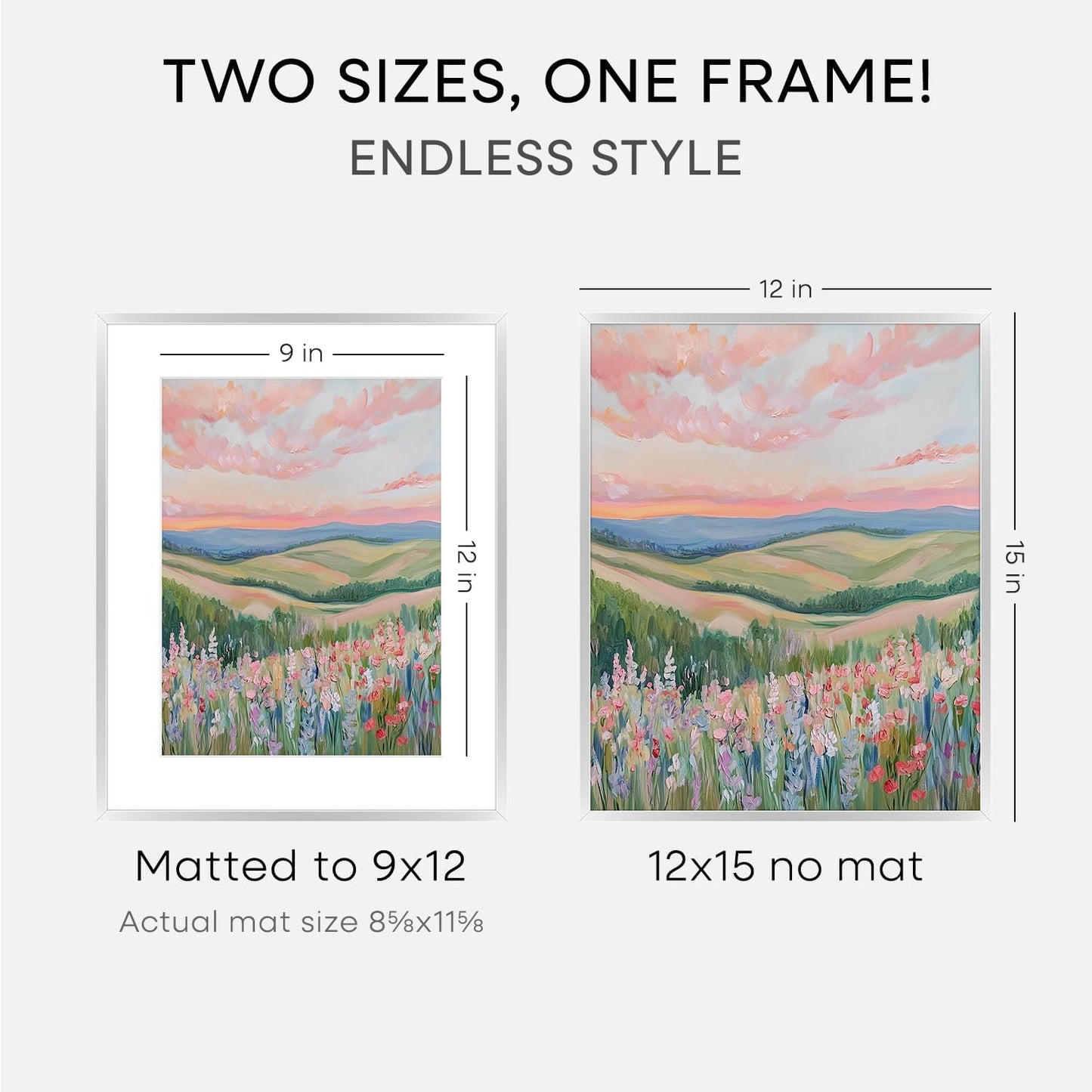 Homeforia 12 x 15 Picture Frame Silver, High End Metal 12x15 Poster Frames with Mat 9x12 Photo, 12 x 15 Silver Frame Matted to 9 x 12 in Print, 15by12 Hanging Frame, Tempered Glass, Wall Kit, Set of 1