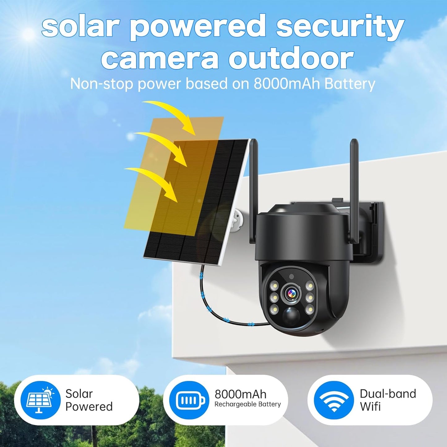 Solar Security Cameras Wireless Outdoor, 5G/2.4G Solar WIFI Cameras for Home Security,Solar Powered Outside Camera Wireless,Human Detection, Color Night Vision, 2-Way Talk for home Porch/Garage/Yard