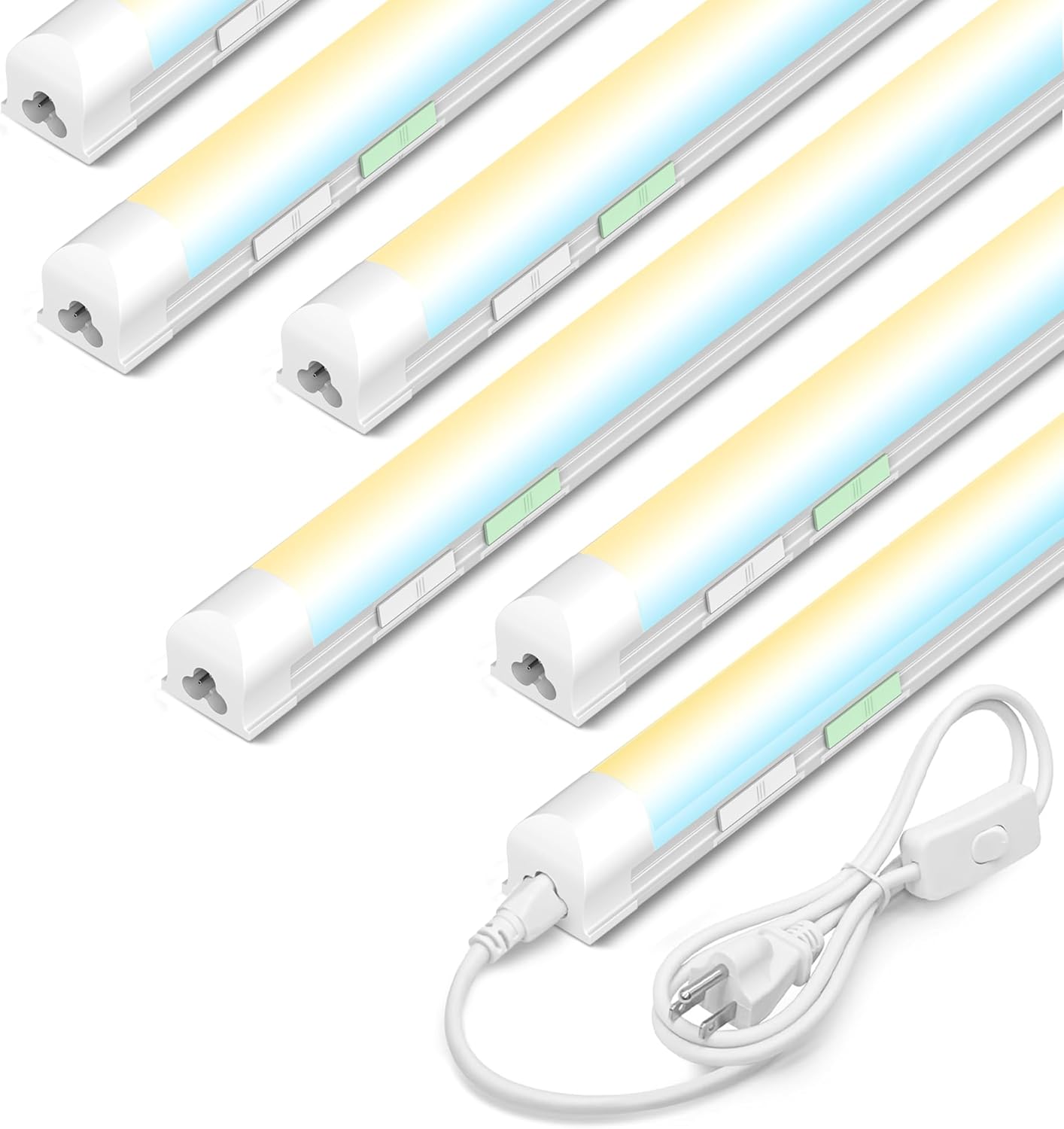 6 Pack 4FT Led Shop Lights,30W 4500LM 3000-6500K Tunable,T8 Tube Light with 6CCT,Milky Cover Linkable Fixture Lights for Workshop,Warehouse,Garage,Shop,Barn