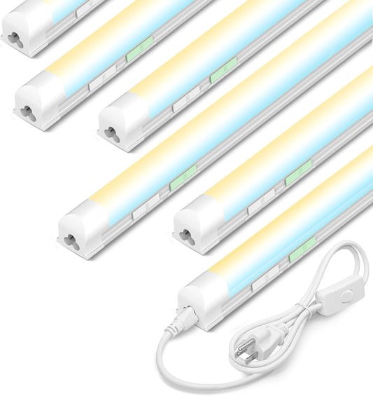 6 Pack 4FT Led Shop Lights,30W 4500LM 3000-6500K Tunable,T8 Tube Light with 6CCT,Milky Cover Linkable Fixture Lights for Workshop,Warehouse,Garage,Shop,Barn