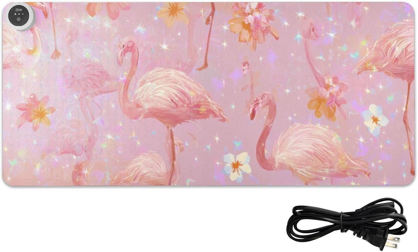 Heated Desk Pad Mouse Pad 31.5x13 Inch PU Leather Desk Mat with 3 Heat Levels Large Mouse Gaming Computer Laptop Mat Pink Gradient Flamingo and Petals