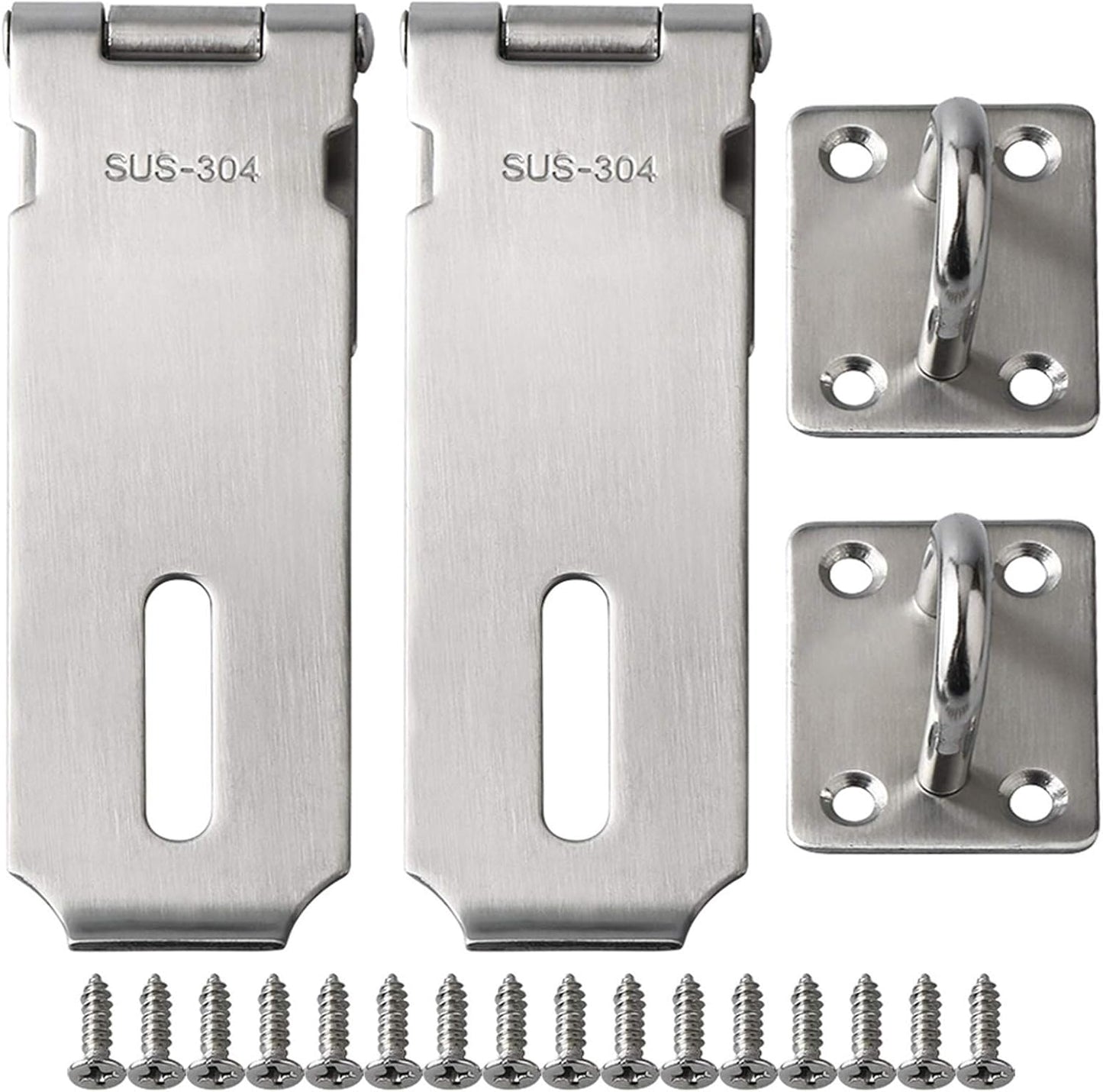 Alise 2pcs Door Locks Hasp Latch,5 Inch SUS 304 Stainless Steel Safety Packlock Clasp Hasp Lock Latch,with Fixing Screw for External Doors Window Cabinet Pet Cage, Brushed Nickel MS9-5B-2P