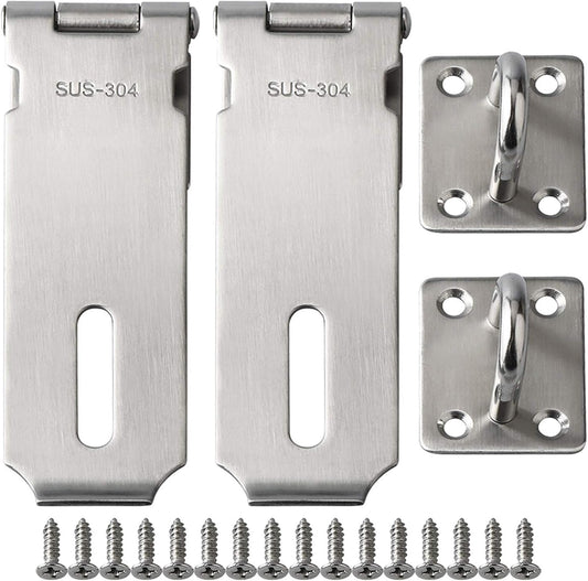 Alise 2pcs Door Locks Hasp Latch,5 Inch SUS 304 Stainless Steel Safety Packlock Clasp Hasp Lock Latch,with Fixing Screw for External Doors Window Cabinet Pet Cage, Brushed Nickel MS9-5B-2P