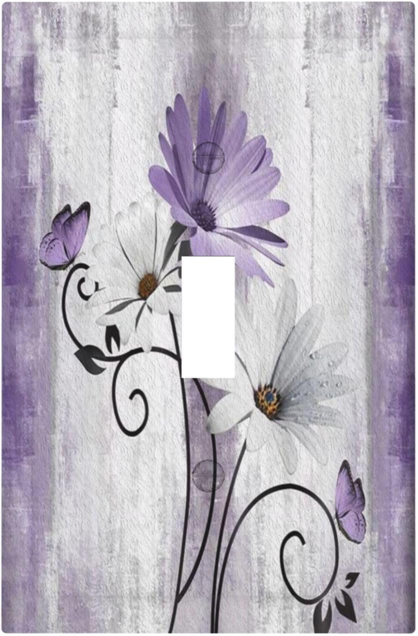 Decorative Light Switch Plate Covers Rustic White Purple Daisy Floral Flower 1 Gang Wall Plate Single Toggle Switch Cover Plate Jumbo Electrical Switchplate Receptacle Faceplate