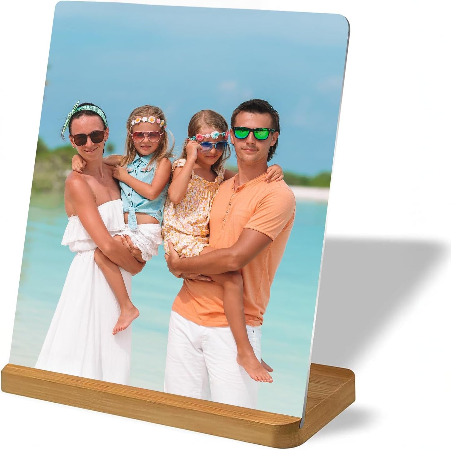 Custom Metal Photo Prints Personalized Picture Gifts with Natural Bamboo Base for Family, Friends and Lovers (Horizontal)