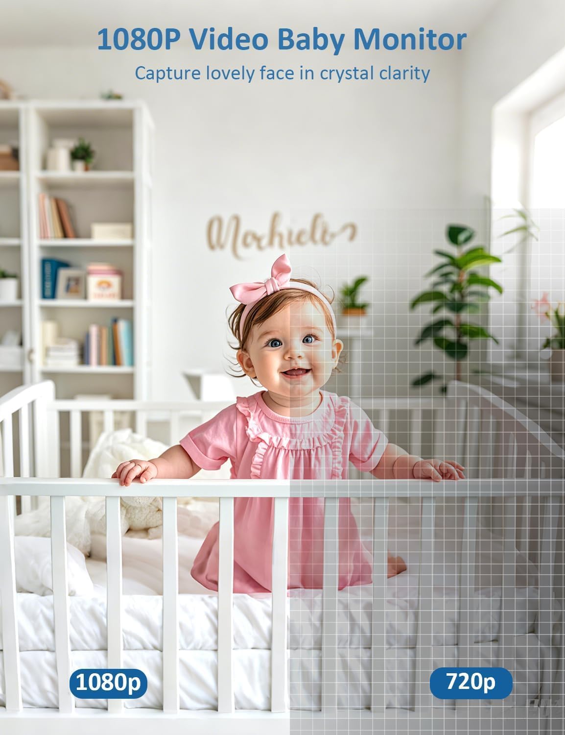 1080P No WiFi Baby Monitor with Camera and Audio, 5'' Screen 32-Hour 5000mAh Battery, 4X Zoom, Night Vision, 2-Way Talk, 8 Lullabies, 1200ft Long Range