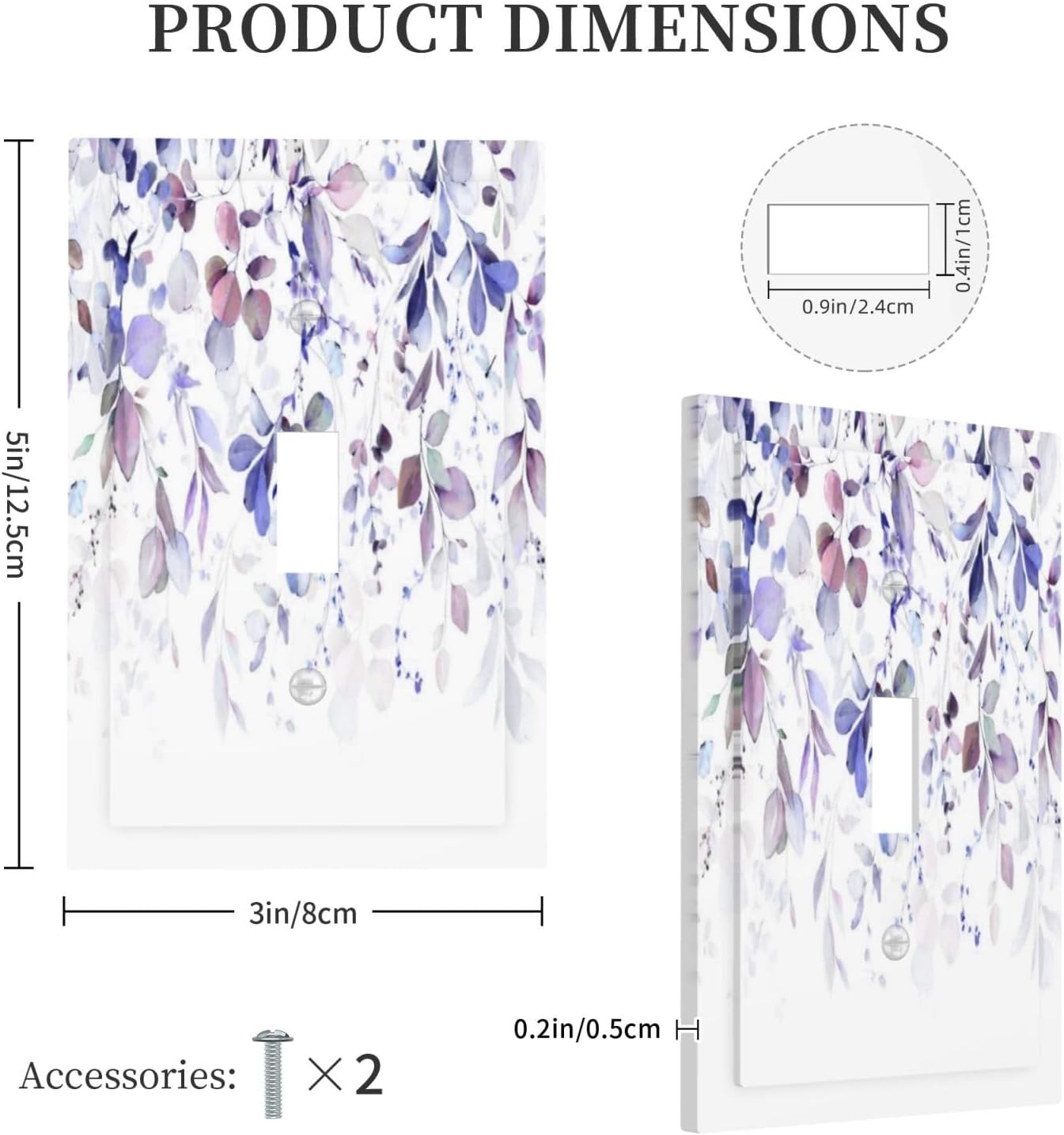 Purple Eucalyptus Watercolor Floral Rustic Leaf Decorative Light Switch Cover 1 Gang Single Toggle Device Electrical Faceplate Switchplates Decorator Outlet Wall Plate for Farmhouse Home Decor