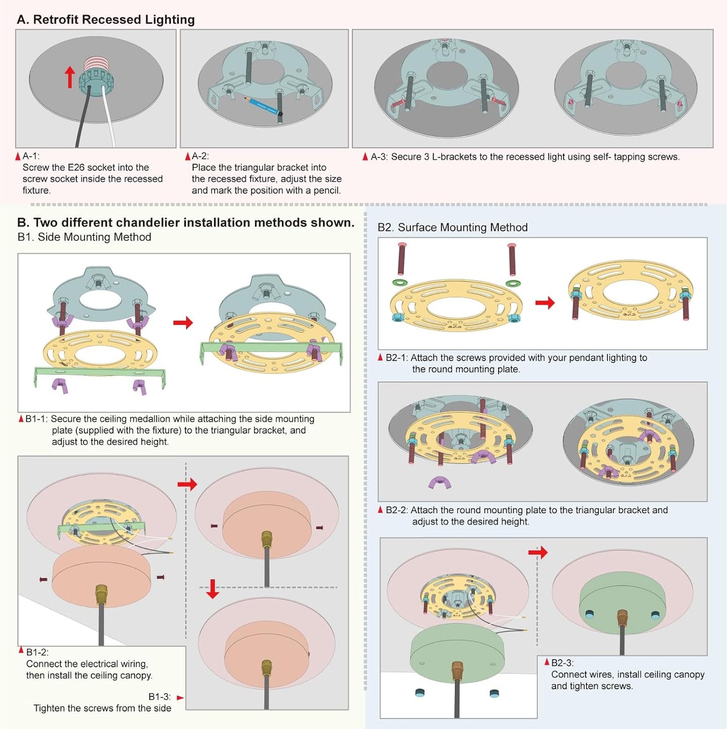 Recessed Can Light Conversion Kit for 5" and 6" Ceiling Fixtures - Pendant/Hanging Light Upgrade, Compatible with Ceiling Fans, Includes 7¾" Flat Steel Medallion, White Finish,2 Pack