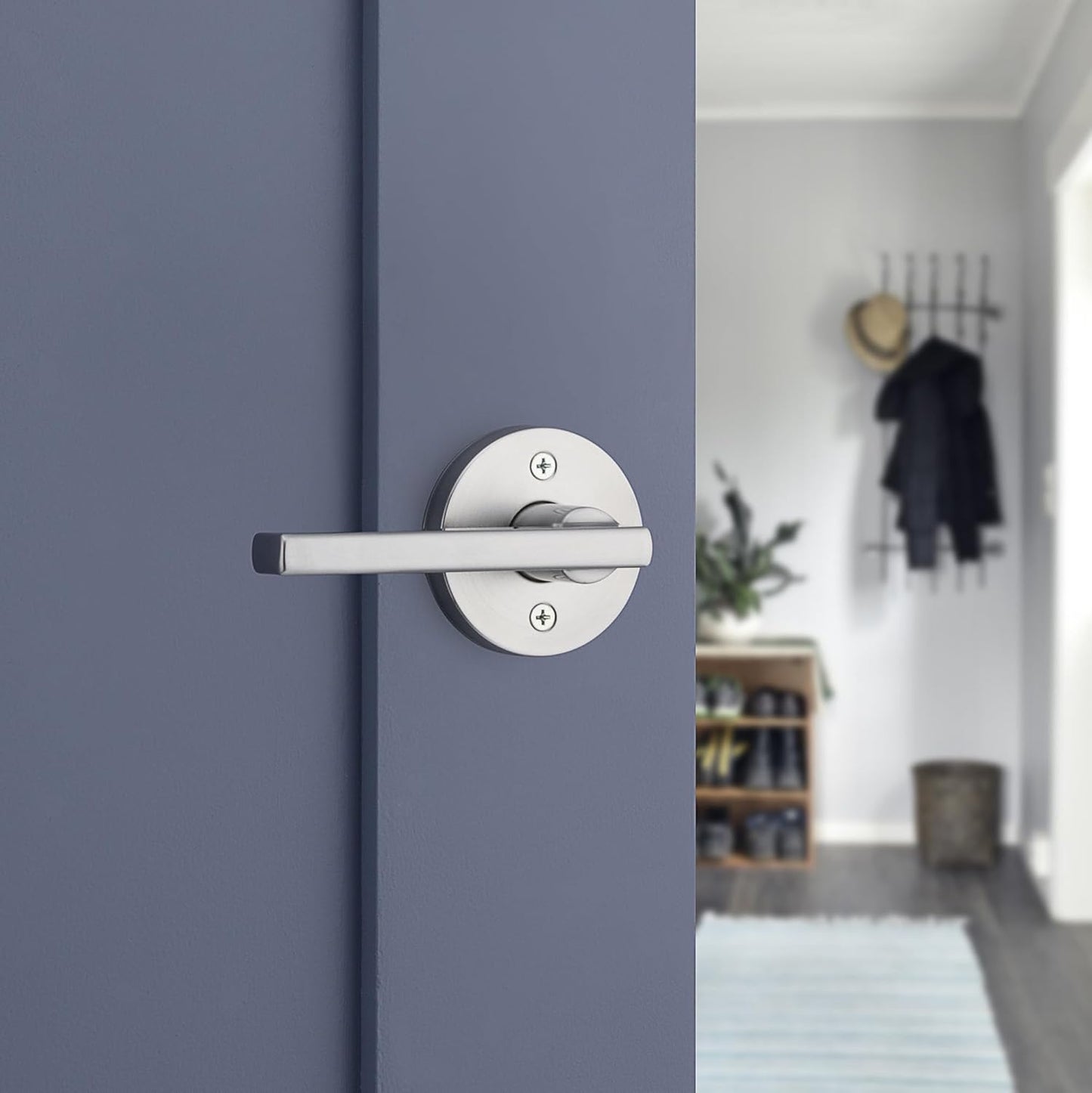 Kwikset Halifax Interior Passage Door Knob, Round Handle for Closet and Hallway Doors, Non-Locking Doorknob in Satin Chrome, with Microban Protection