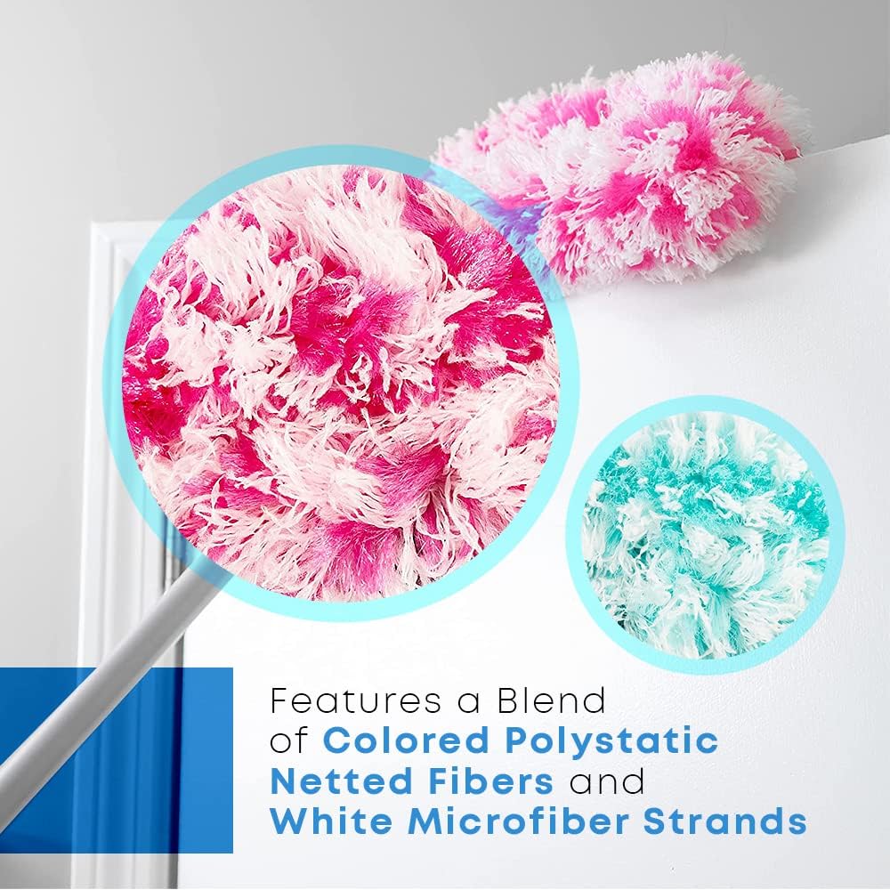 Fuller Brush Fuzzy Fan Duster – Dust & Clean Ceiling Fans, Walls, Woodwork – Polystatic & Microfiber Grabs & Holds Dust, Lint, Cobwebs & Dirt - Fan Duster with Handle (Pink)