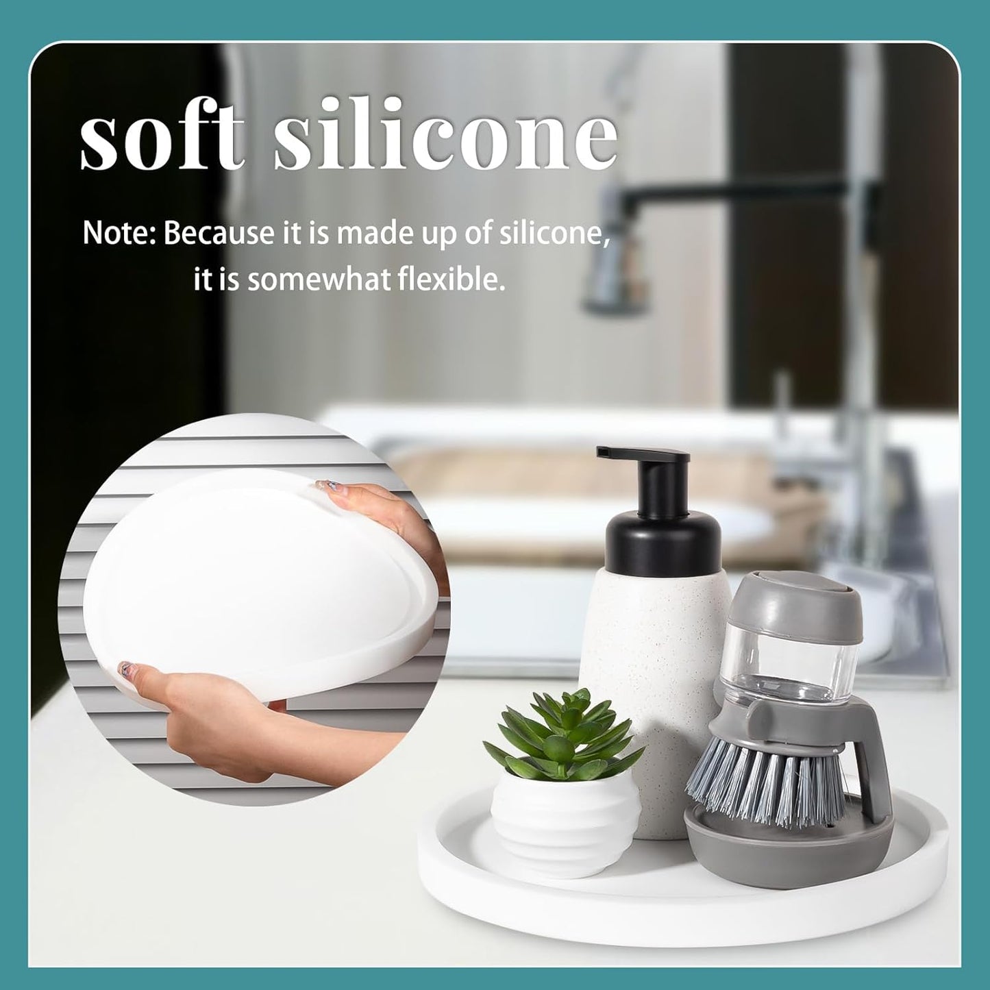 Silicone Bathroom Tray Round Vanity Tray Decorative Soap Holder Kitchen Countertop Organizer Coffee Table Decor for Candle, Perfume, Plant, 9 Inch, White