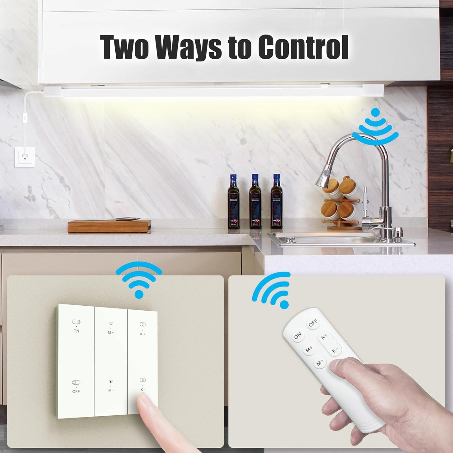 Under Cabinet Lights with Plug. 3000K-6500K Dimming and Color. with Wireless Control Panel and Remote Control.18W 1800LM for Garage, Kitchen, Bathroom, Closet, Office (24 inch-2pcs)