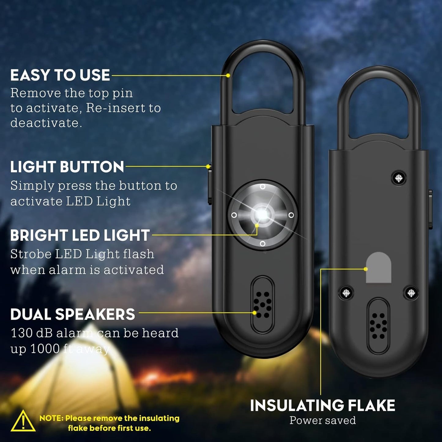 Personal Safety Alarm Keychain for Women 2PCS -130 dB Loud Siren with SOS Strobe Light, Flashlight, Double Speakers, Safe Defense Key Chain for Girls Kids Elders Emergency Call