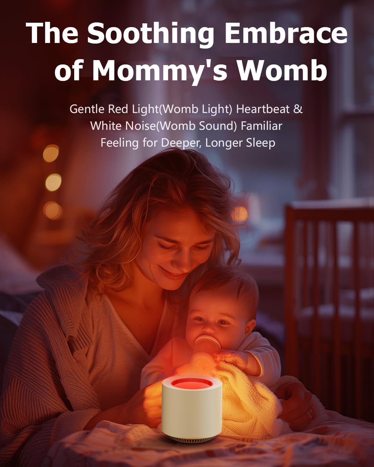 Baby White Noise Machine: Red Light Therapy Sleep Sound Machine with 38 Soothing Sounds & Calming Womb Soother Shusher, Memory Function, Dimmable Nursery Night Light with Timer, Baby Gift