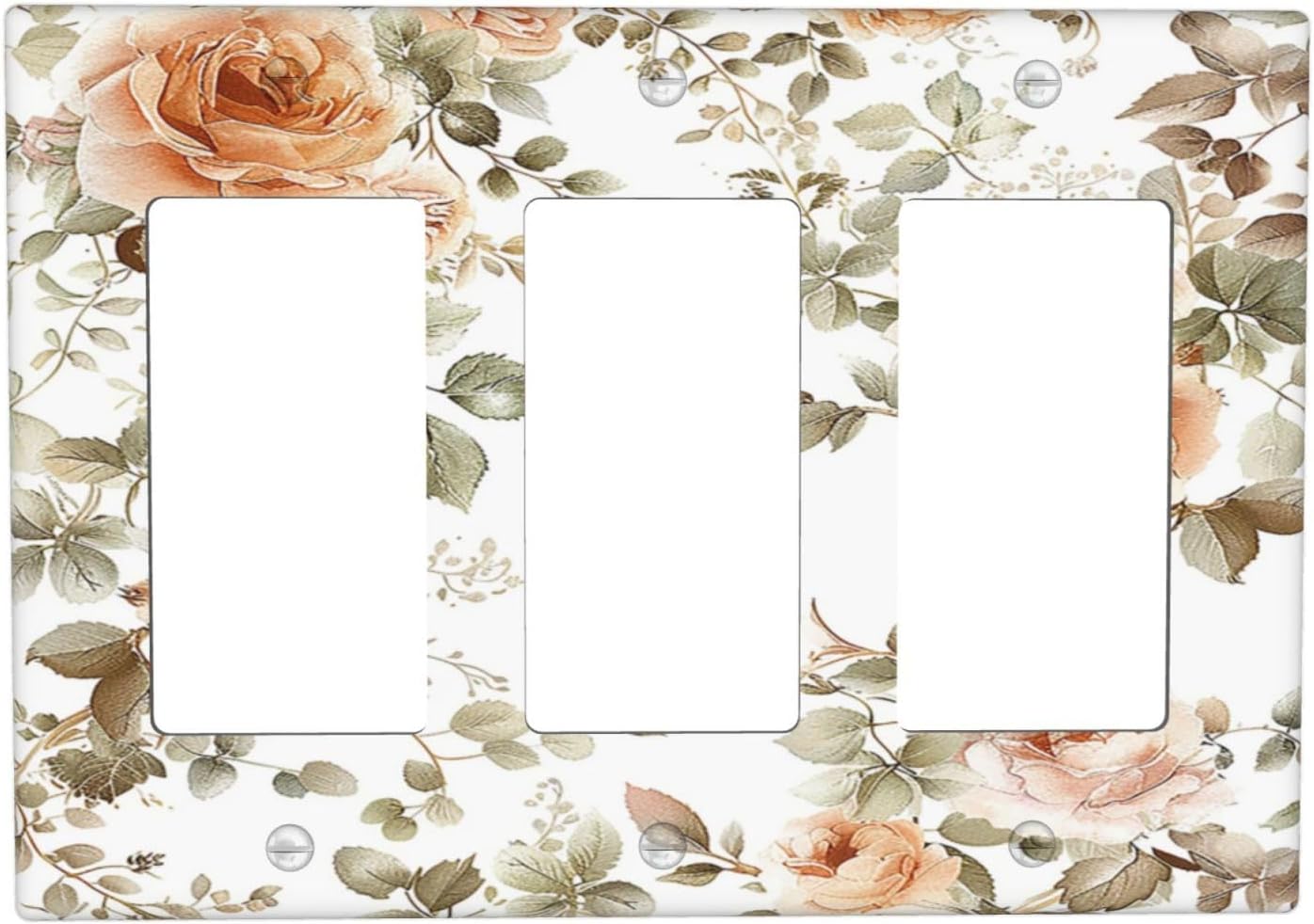 Light Switch Covers Vintage Warm Color Orange Flowers And Leaves 3 Gang Rocker Electrical GFCI Decorative Triple Outlet Wall Plate Cover Switchplate for Bedroom living Room Decor