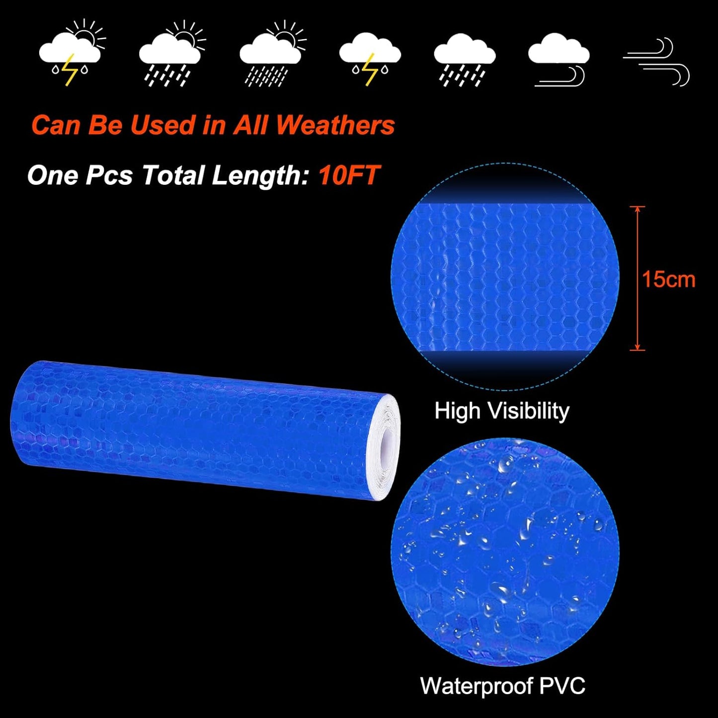 PATIKIL 6 Inch x 10 ft Reflective Tape, 1 Roll Waterproof Self Adhesive High Visibility Caution Warning Safety Tape Reflector with Scraper for Trucks Trailers Cars, Blue