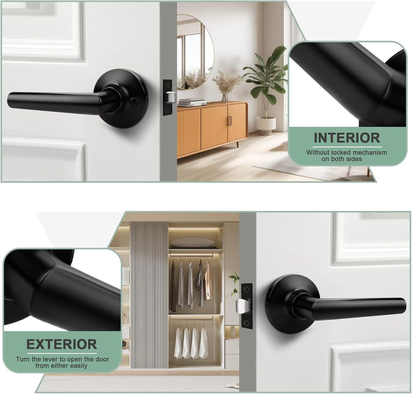GOBEKOR 3 Pack Matte Black Door Handles Interior,Heavy Duty Passage Door Handles Interior Door Levers for Hallway and Closet, Modern Sleek Round Door Locks