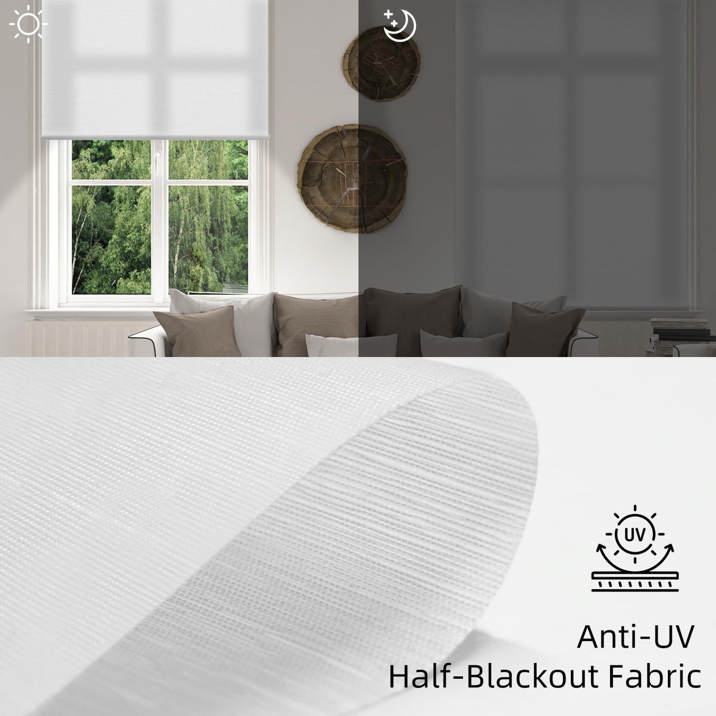 SmartWings Motorized Light Filtering Shades, Work with Matter Thread Apple Homekit Google Z-Wave Alexa, 70% Blackout Smart Window Blinds Translucent, Cordless with Remote Control, Essential White
