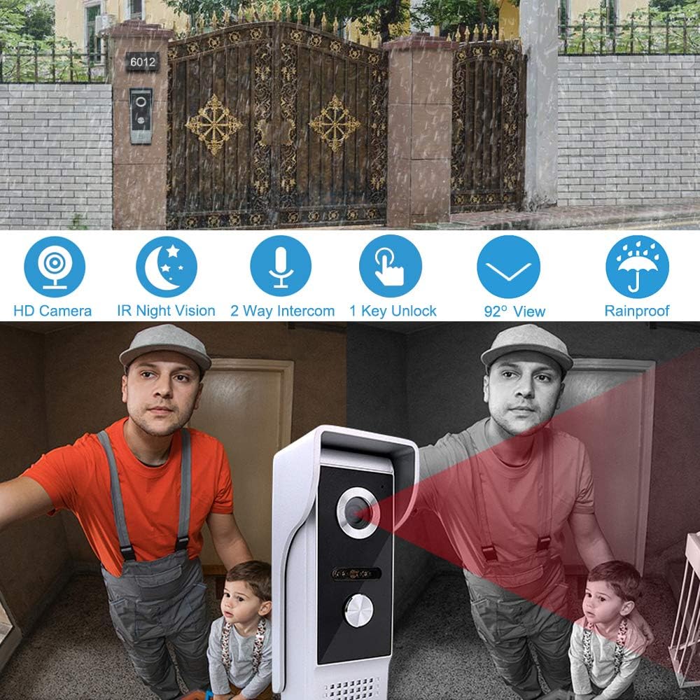 Video Door Phone System, 4.3 Inches Touch Monitor Wired Video Intercom Doorbell Kits, IR Night Vision Camera Door Intercom, Doorphone Telephone Style Indoor Outdoor for Home Villa