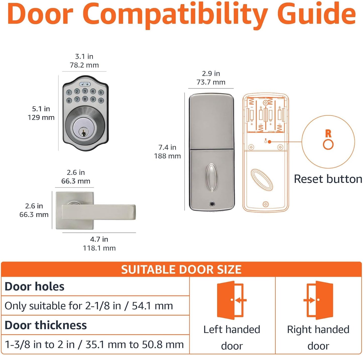 Amazon Basics Traditional Electronic Keypad, Keyless Entry Door Lock Deadbolt with Handle Set, Key Pad Front Door with Knob, Traditional Door Locks for Front Door, Door Handle, Satin Nickel, 1-Pack
